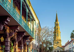 French Quarter Prints: St.Philips Church and Dock Theatre, French Quarter Charleston, South Carolina, USA