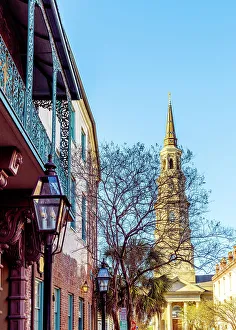 French Quarter Prints: St.Philips Church and Dock Theatre, French Quarter Charleston, South Carolina, USA