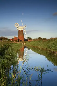 Mill Prints: Stracey Arms Mill Reflecting in Dyke, Norfolk Broads National Park, Norfolk, East Anglia