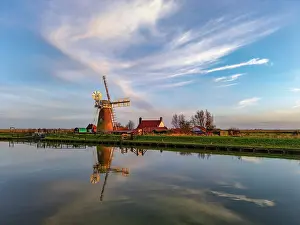 Cloud Prints: Stracey Arms Mill Reflecting in River Bure, Norfolk Broads National Park, Norfolk, England