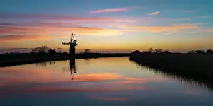 Panorama Prints: Stracey Arms Mill Reflecting in River Bure at Sunset