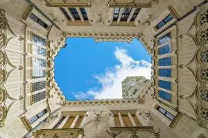 Courtyards Prints: Straight up view of courtyard of The State Chateau of Hluboka and its park