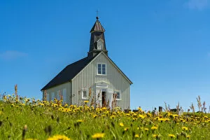 Strandarkirkja church on sunny day, Selvogur, Reykjanes Peninsula, Iceland