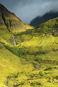Stream flowing from mountains in Glencoe, Glencoe, Scottish Highlands, Scotland, UK