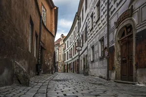 Images Dated 26th November 2019: Empty street amidst buildings in Historic Center of Cesky Krumlov early in the morning, UNESCO