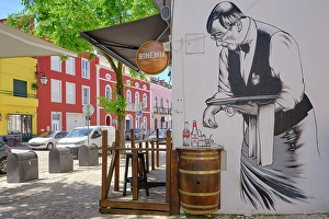 Street Art Prints: Street Art with illegible signature. Taberna sem Regras, Alcobaca. Portugal