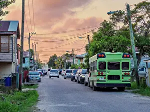 City Of Belize Prints: Street of Belize City at sunset, Belize District, Belize