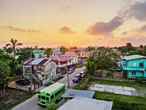 Street of Belize City at sunset, elevated view, Belize District, Belize