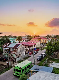 Street of Belize City at sunset, elevated view, Belize District, Belize