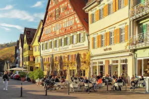 Esslingen Prints: Street cafes at Kielmeyer House at the marketplace