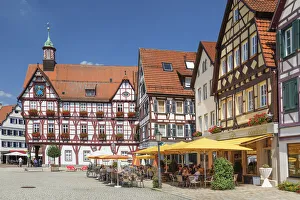 Half Timber House Prints: Street cafes on the market square