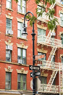 Street lamp and fire escapes in Greenwich village, New York, USA