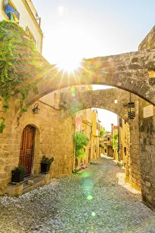 High Key Prints: A street in the Medieval City of Rhodes, UNESCO, Rhodes, Dodecanese Islands, Greece