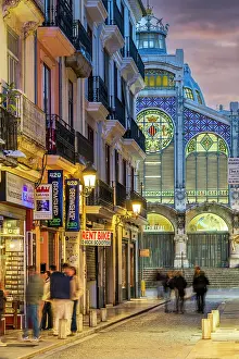 Street in the old town at dusk, Valencia, Valencian Community, Spain