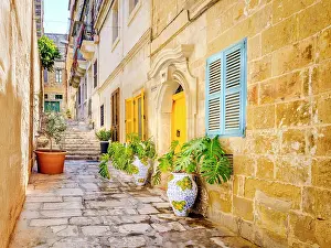 Birgu Prints: Street of picturesque Vittoriosa (Birgu), Valletta, Malta