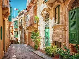 Birgu Prints: Street of picturesque Vittoriosa (Birgu), Valletta, Malta