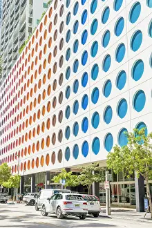 Apartments Prints: Street scene by the colourful 500 Brickell Condominium, Brickell, Miami, Florida, USA