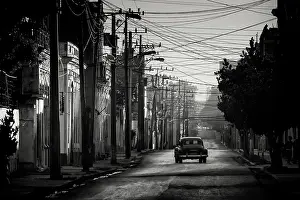 Classic Prints: Street scene at dawn, Cienfuegos, Cuba, Caribbean