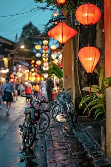 Lantern Prints: Street scene at dusk, Hoi An, Quang Nam Province, Vietnam