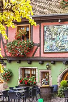 Street view of alsatian town, Riquewihr, Alsace, France