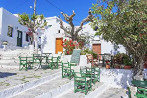 Open Air Prints: Streetside cafe tables and chairs, Amorgos, Cyclades Islands, Greece, Europe