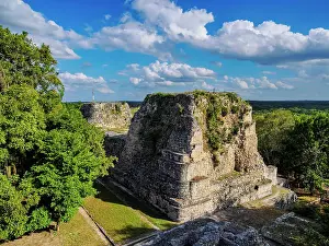 Becan Prints: Structure I, elevated view, Becan Archaeological Site, Campeche State, Mexico