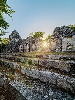 Flare Prints: Structure I at sunset, Central Plaza, Chicanna Archaeological Site, Campeche State, Mexico