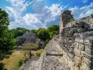 Becan Prints: Structure II seen from Structure IV, Becan Archaeological Site, Campeche State, Mexico