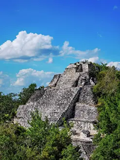 Becan Prints: Structure IX, elevated view, Becan Archaeological Site, Campeche State, Mexico