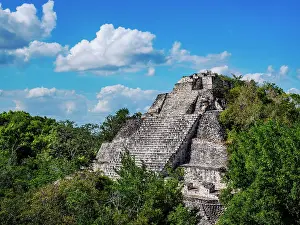 Becan Prints: Structure IX, elevated view, Becan Archaeological Site, Campeche State, Mexico