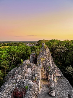 State Of Campeche Prints: Structure VIII at dusk, elevated view, Becan Archaeological Site, Campeche State, Mexico