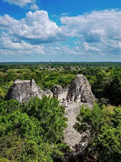 Becan Prints: Structure VIII, elevated view, Becan Archaeological Site, Campeche State, Mexico