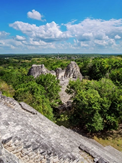 Becan Prints: Structure VIII seen from Structure IX, Becan Archaeological Site, Campeche State, Mexico