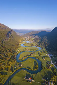 Stryn, Sogn og Fjordane, Norway. Aerial view of the winding river
