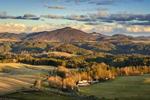 Studeny vrch taken from Zamecky vrch hill against sky, Vysoka Lipa, Jetrichovice