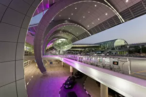 Stylish modern architecture of the 2010 opened Terminal 3 of Dubai International Airport