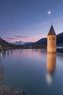 The submerged bell tower of Curon Venosta, province of Bolzano, Alto Adige district