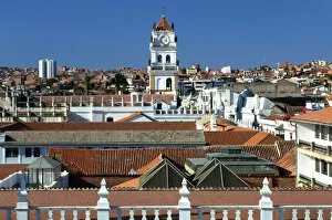Images Dated 10th December 2012: Sucre Cathedral Clock Tower, View From The Rooftop Of The San Felipe de Neri Monastery