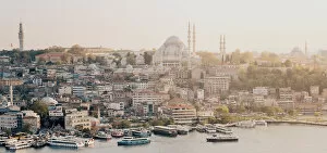 Images Dated 19th June 2019: Suleymaniye Mosque and panorama at sunset from Galata tower, high point of view. Istanbul
