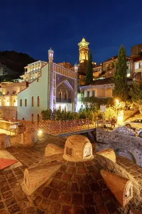 Lit Up Prints: Sulphur baths & old town at night, Abanotubani district, Tbilisi, Georgia