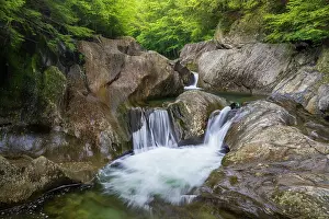 Cloudy Prints: Summer at Warren Falls, Green Mountains, Warren, Vermont, USA