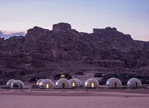Wilderness Lodge Prints: Sun City Camp at dusk, Wadi Rum, Aqaba Governorate, Jordan