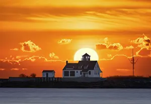 Kittery Prints: Sun rising over Wood Island Lifesaving Station, Kittery Point, Maine