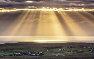 Cloud Prints: Sunbeams, crepiscular rays, Isle of Skye, Inner Hebrides, Scotland