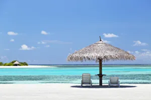 Sunloungers at Olhuveli Beach and Spa Resort, South Male Atoll, Kaafu Atoll, Maldives