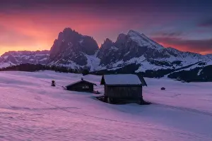 South Tyrol Prints: Sunrise at the Alpe di Siusi (Seiser Alm) on a clear winter morning