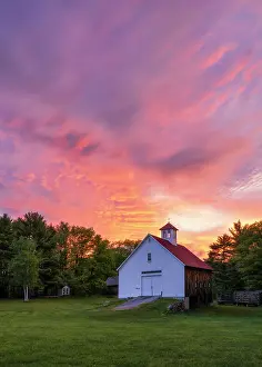 Sutton Prints: Sunrise over barn at Muster Field Farm, North Sutton, New Hampshire, USA