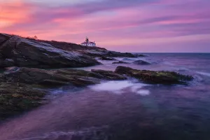 Rhode Island Prints: Sunrise at Beavertail Point Lighthouse