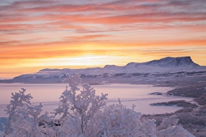 Scenic View Prints: Sunrise with burning sky, Abisko, Kiruna, Sweden, Europe
