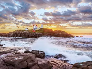 Nautical Prints: Sunrise at Cape Neddick Lighthouse also called Nubble Lighthouse